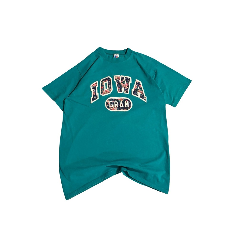 Vintage Russell Athletic Iowa Gram Floral T Shirt Teal Single Stitch USA Mens L - Picture 3 of 8